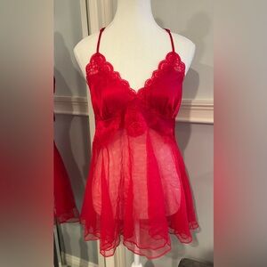 Vintage Victoria’s Secret Elegant Red Lace & Silk Babydoll Lingerie Size M
